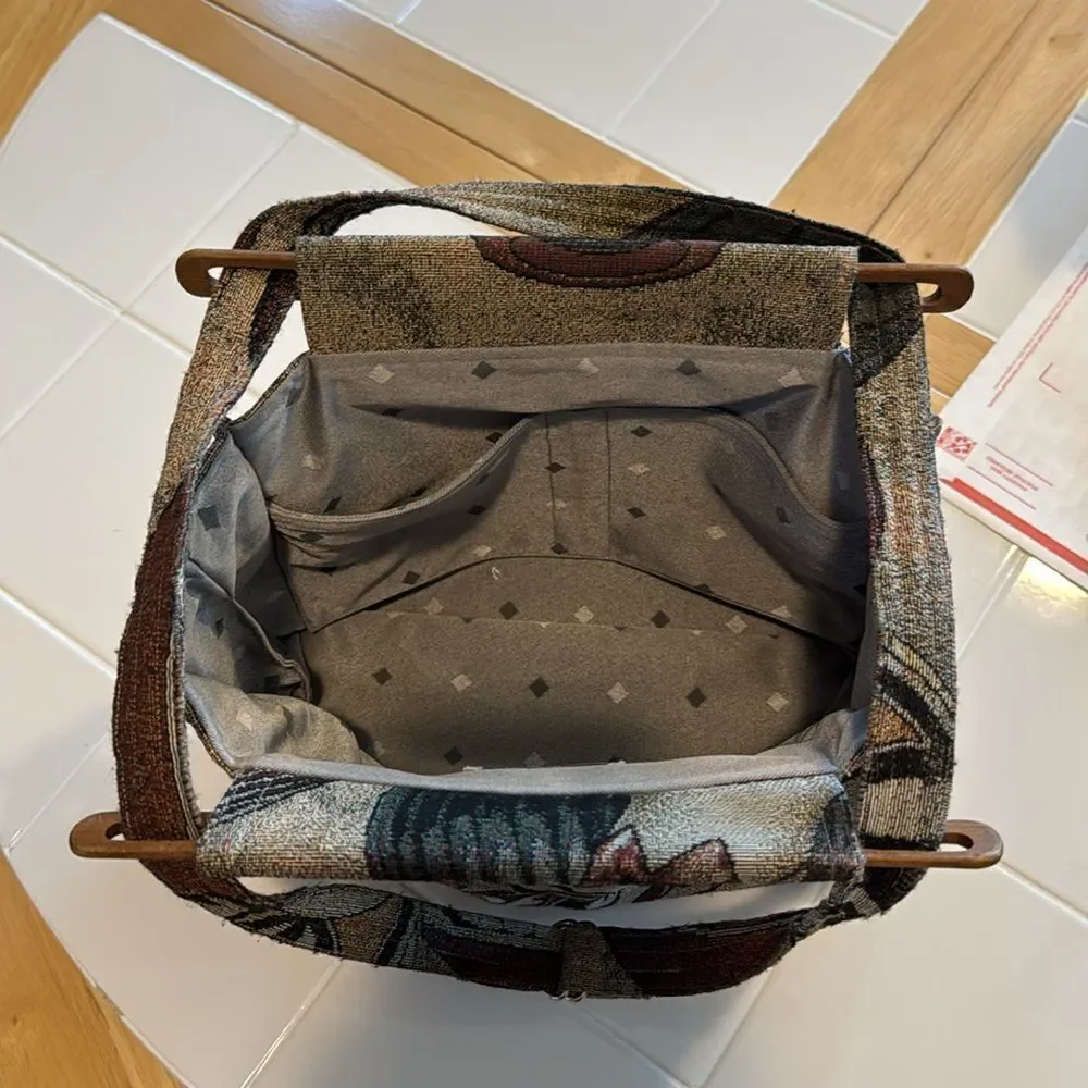 Vintage Southwest Tapestry Handbag with Wood Handles